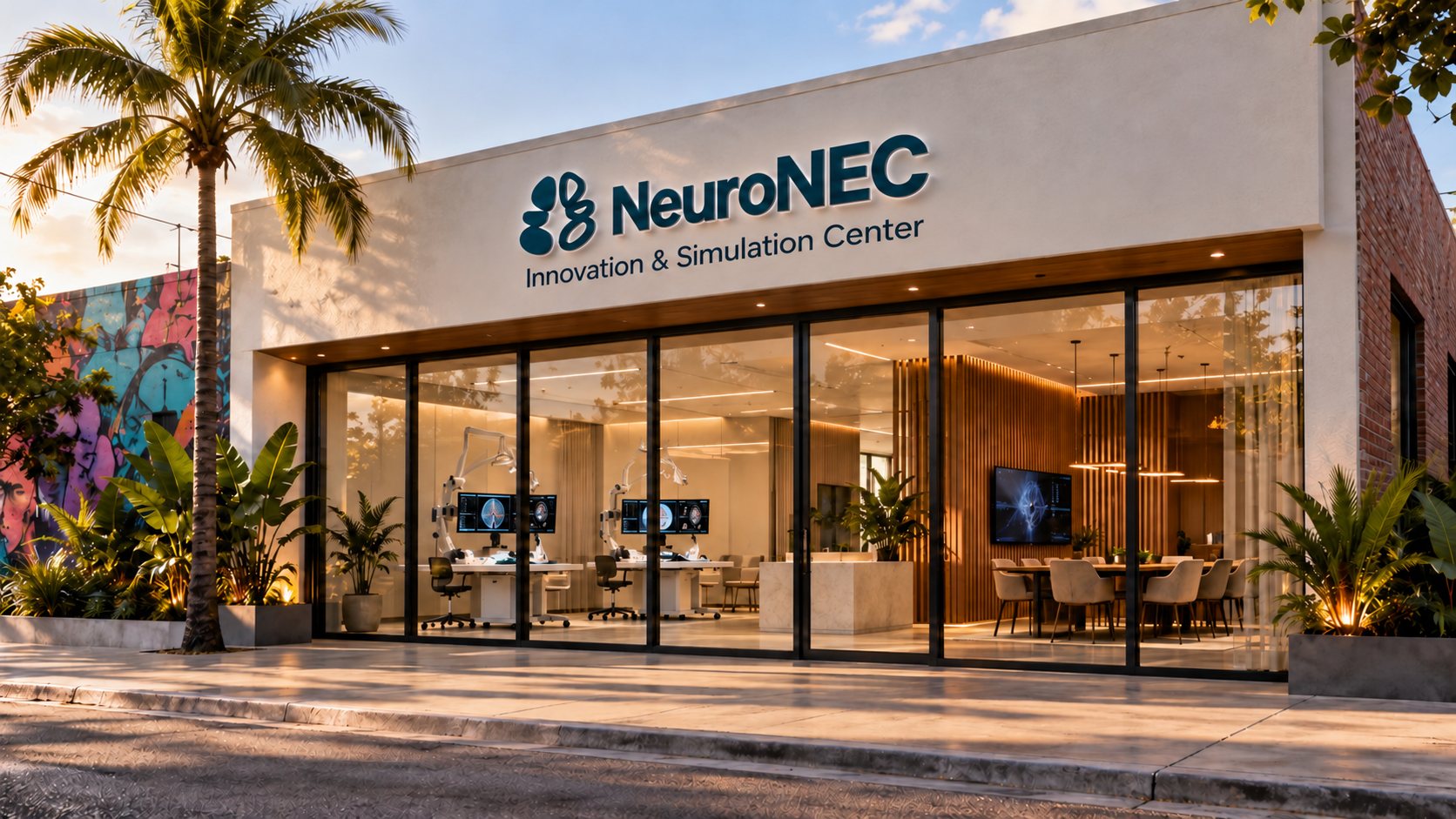 AI-generated concept of the proposed NeuroNEC Miami center's street facade